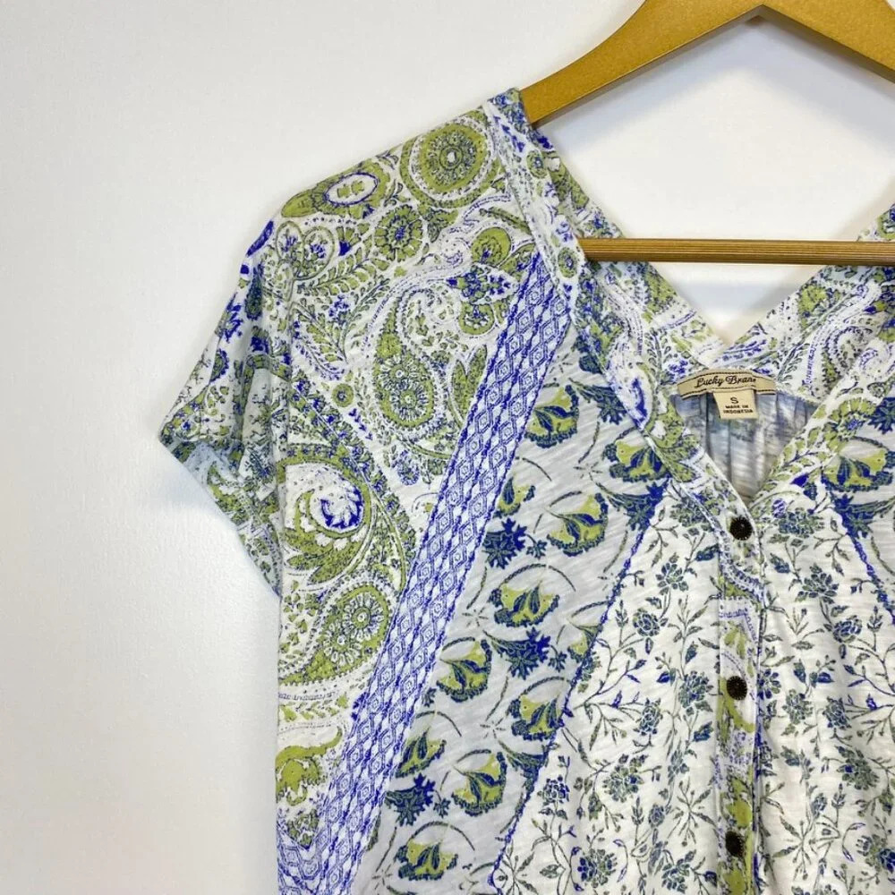 Lucky Brand Blue and Green Floral Button Down Top - Picture 2 of 8